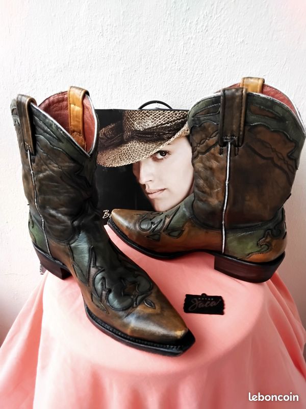 Bottines western exotiques en CUIR, imprimé LASER, bout carré, HOMME