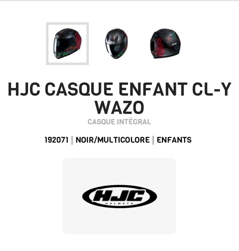 Casque enfant CL-Y WAZO HJC Blanc/Noir - , Casque intégral