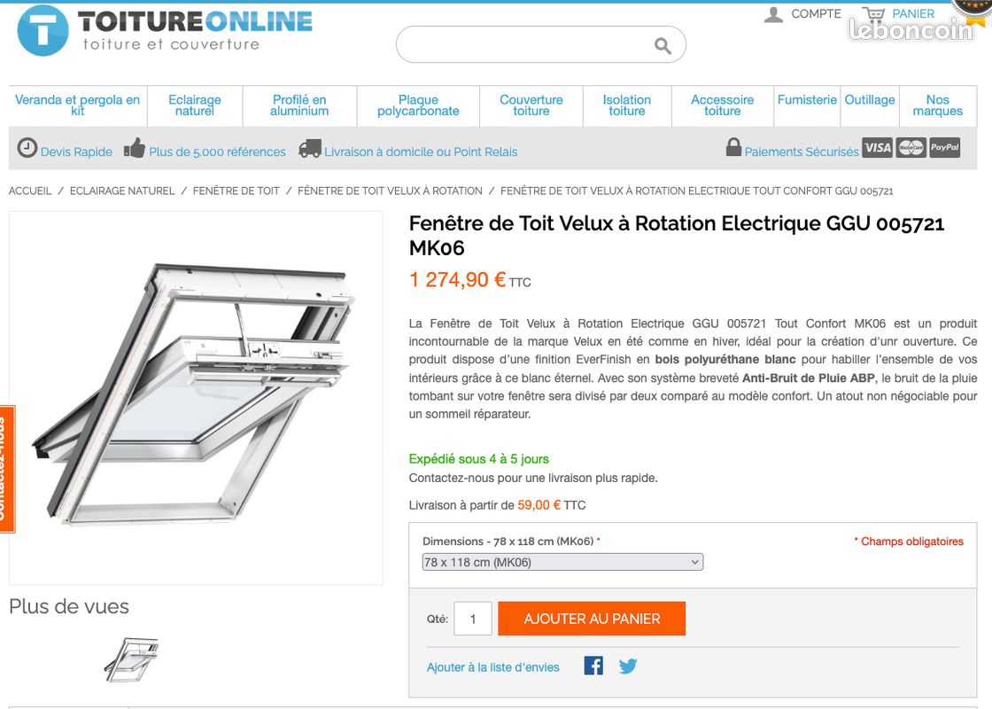 Velux 78x118 + store occultant NEUFS (image 7)