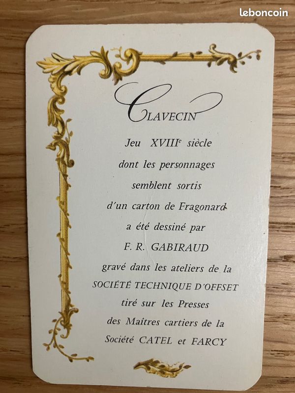 Tarjeta de juego antigua original del siglo XVIII, Maue Coulon