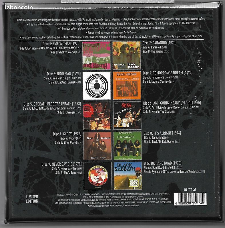 BLACK SABBATH - Supersonic Years:The Seventies Singles Box Set / Box LP Neuf sous blister (image 2)