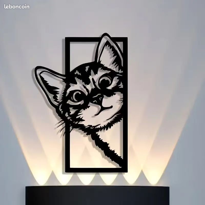 Plaque décorative en tôle tourné du chat noir - Décoration