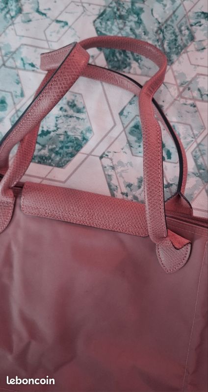 Beau sac Longchamp pliage authentique taille L rose sherry flamant (image 7)