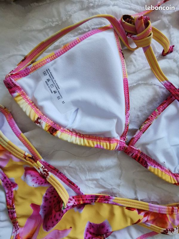 Maillot De Bain Une Pièce Topshop Taille 10/32D - Imprimé Fleuri Jaune Et Rose - Dos Bas - Très Bon état