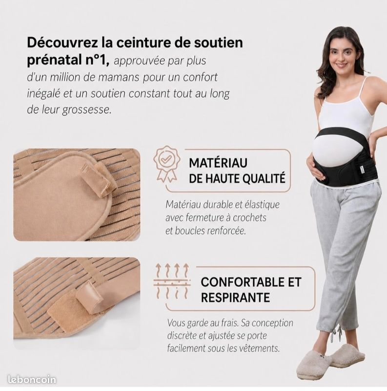 Ceinture de grossesse - Support lombaire et abdominal (Noire, Taille L) (image 6)