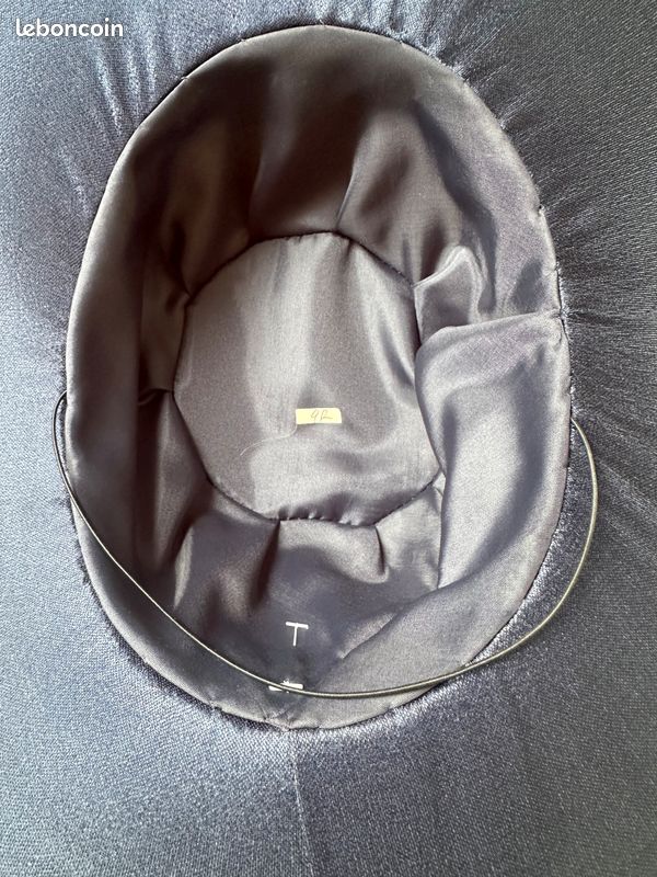 Magnifique chapeau de cérémonie de modiste - Capeline Bibi bleu marine et crème (image 8)