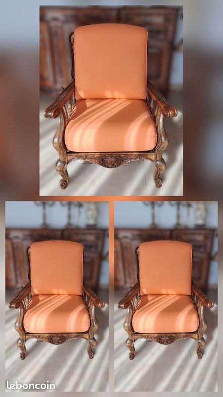 Vintage 3 fauteuils en noyer massif style provençal Louis XV (image 1)