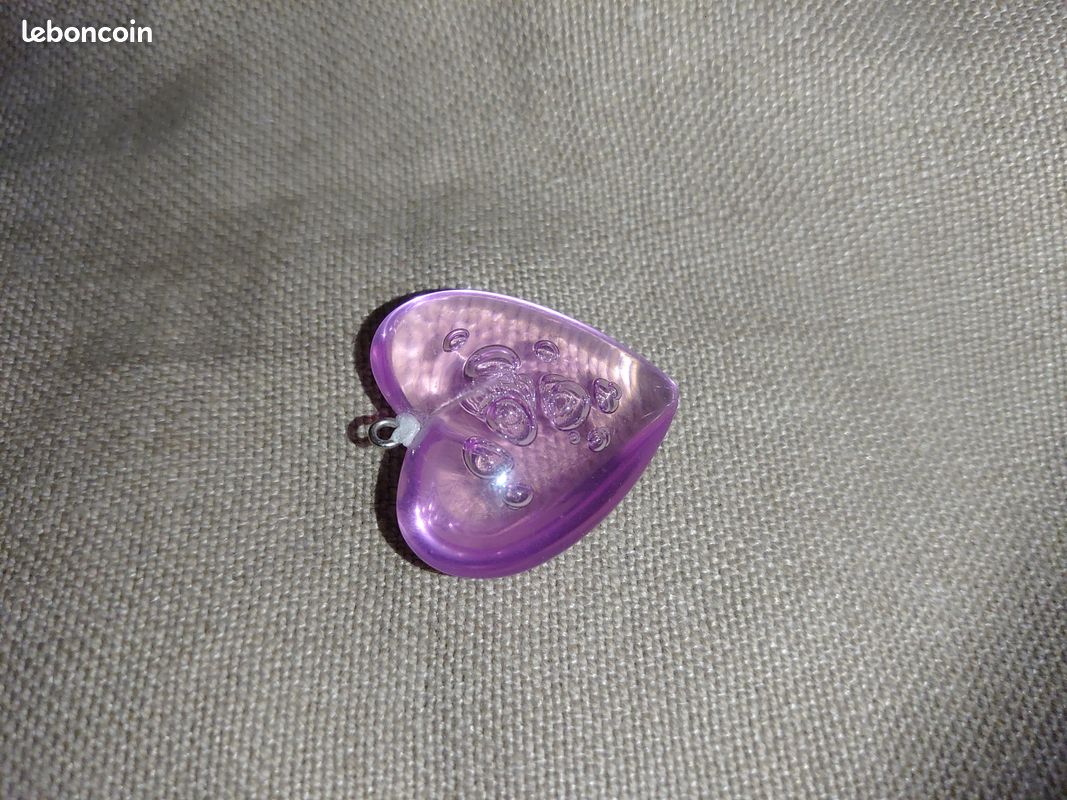 Pendentif grand coeur couleur parme translucide à bulle Vintage (image 18)