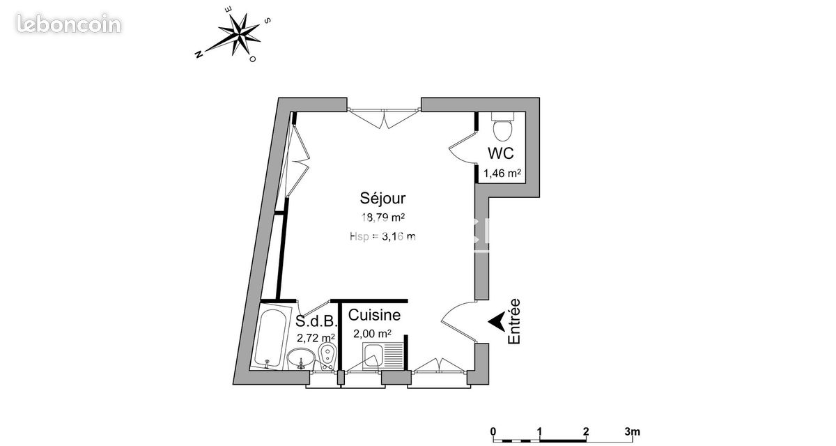 Appartement 1 pièce 25 m² · à Rouen · 25 m² · 550 €/mois