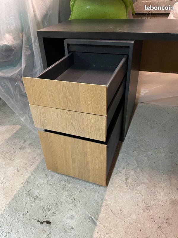 Bureau + meuble amovible 3 tiroirs à dossiers suspendus (image 2)
