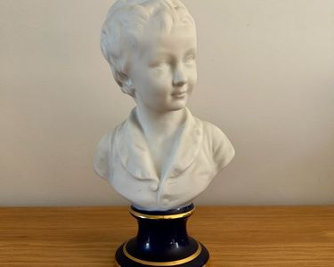 Buste Ancien En Biscuit - Statue Enfant Blanc - Vintage