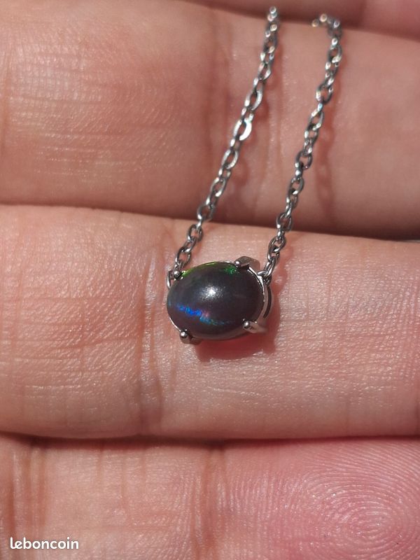 Collier acier inoxydable avec opale coulissante noire/verte de 8x5mm éthiopienne (image 16)