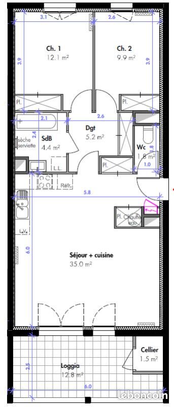 Appartement 3 pièces 68 m² · à Primarette · 68 m² · 540 €/mois