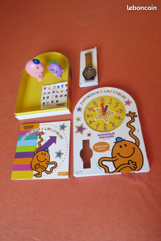 Coffret Monsieur Madame J'apprends à lire l'heure + 2 figurines offertes + montre (image 1)