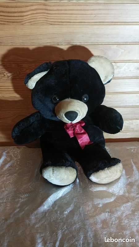 Grand ours en peluche – Noir & Beige – 60 cm (image 2)