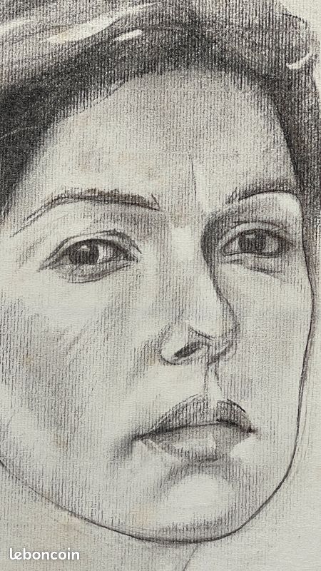 René RICHETIN (1923-2008) Grand dessin Portrait d'une princesse () Signé au crayon (70') COBRA (image 3)