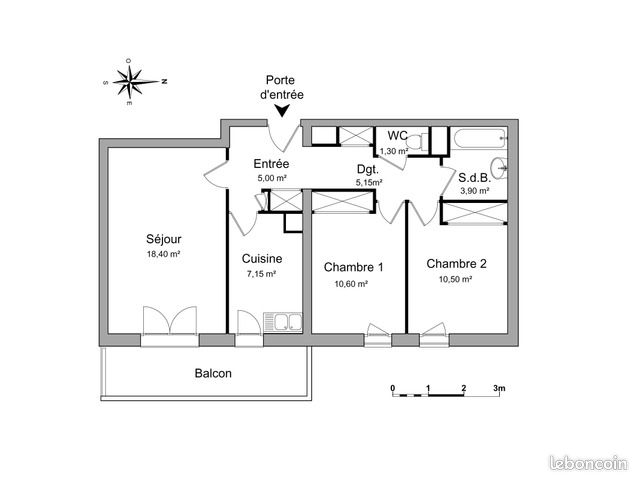 Appartement 3 pièces 62 m² - Mérignac 33700 (image 3)