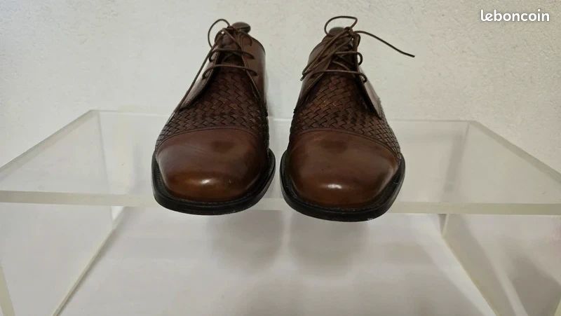 Salamandre France vintage richelieu derbies derby oxford mocassins en cuir tressé marron 43 /44 (image 8)