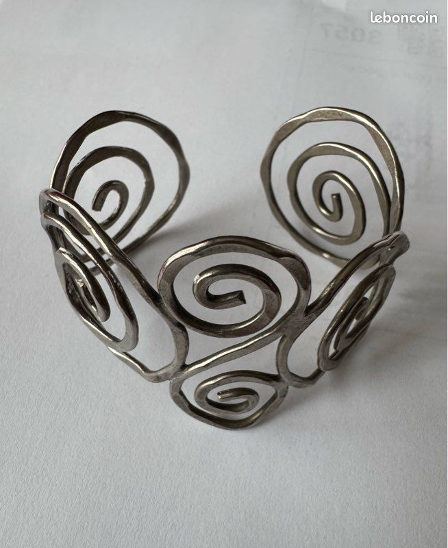 Bracelet Manchette Vintage En Métal Martelé - Occasion, Très Bon état, Fabrication Française