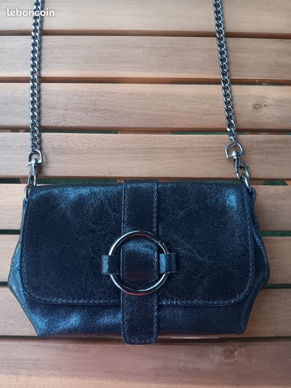 Sac bandoulière / pochette noir. Genuine Leather. Neuf (image 2)