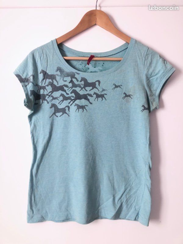 T-shirt envolée de chevaux turquoise T38 (image 1)