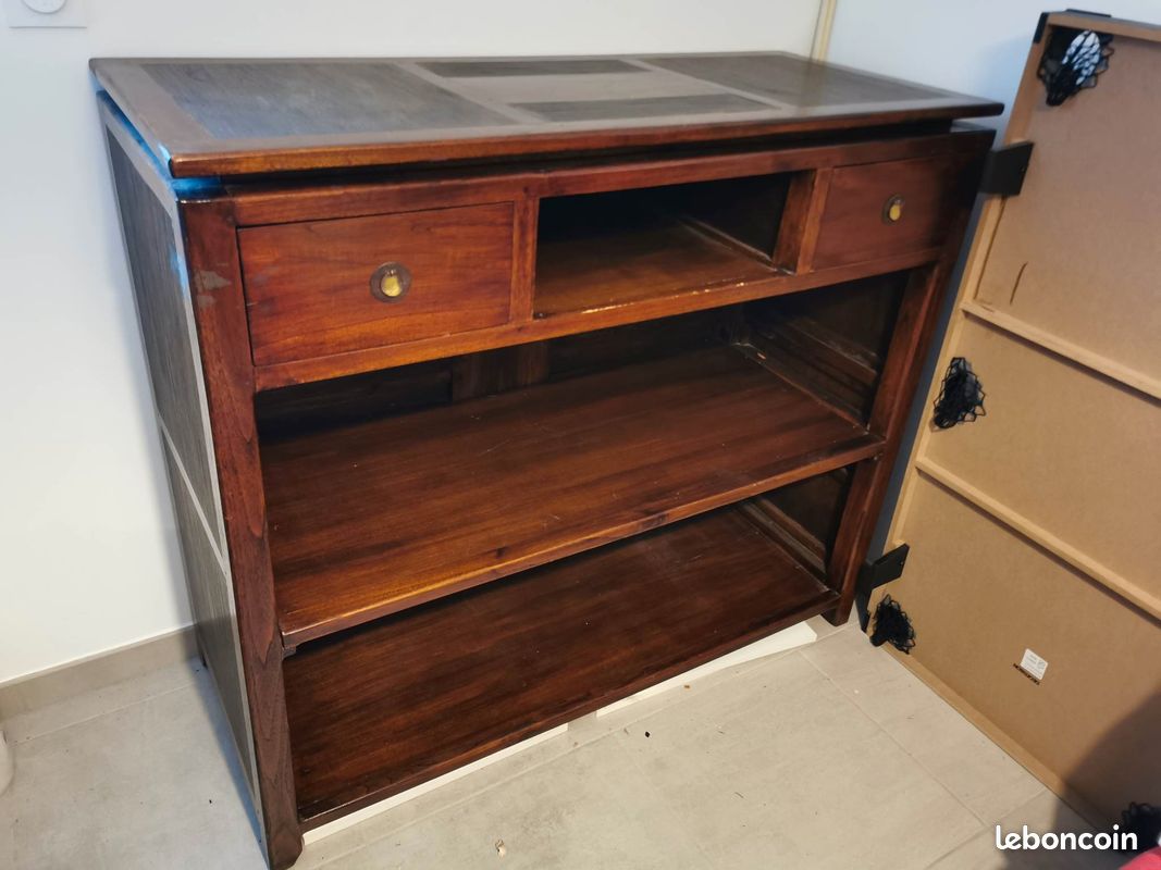 Meuble Bar ou séparation de pièce et ses 2 tabourets bois (image 1)