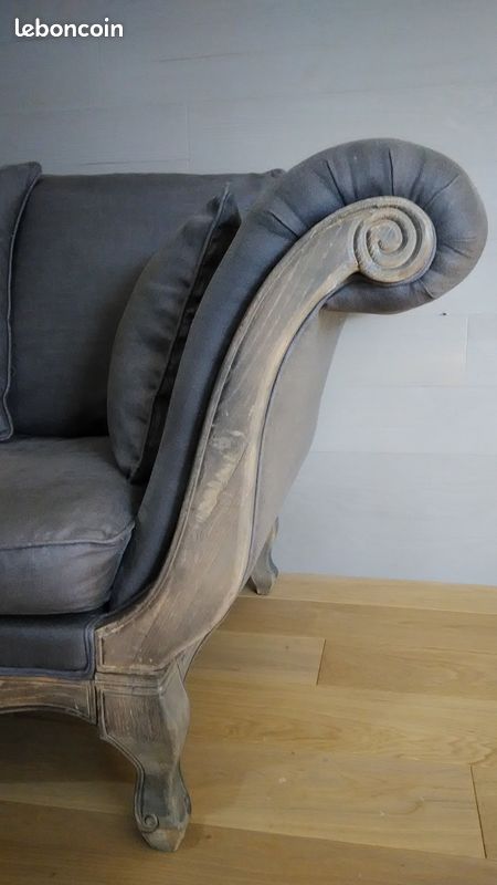 Canapé banquette en lin taupe gris (image 5)