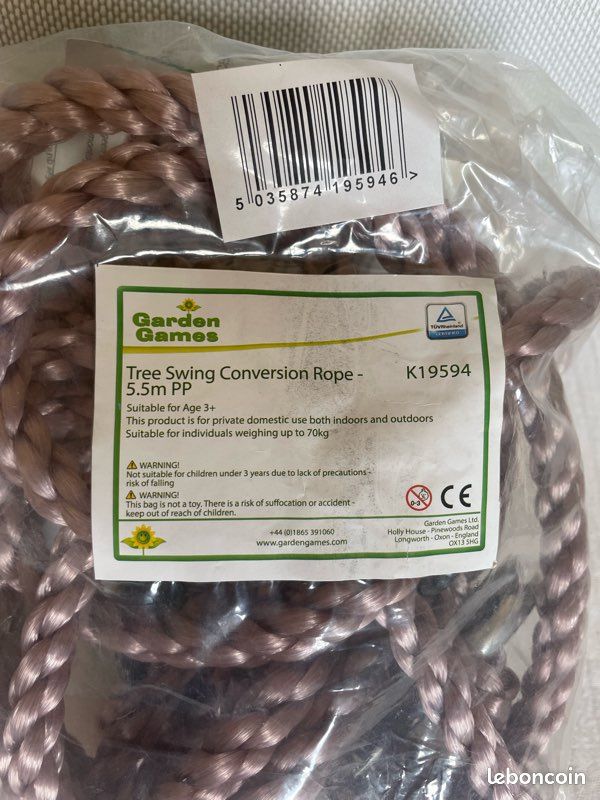 Lot 2 cordes parme brillante synthétique pour balançoire branche d’arbres 5.5m Tree Swings Garden Games sport plein air (image 3)