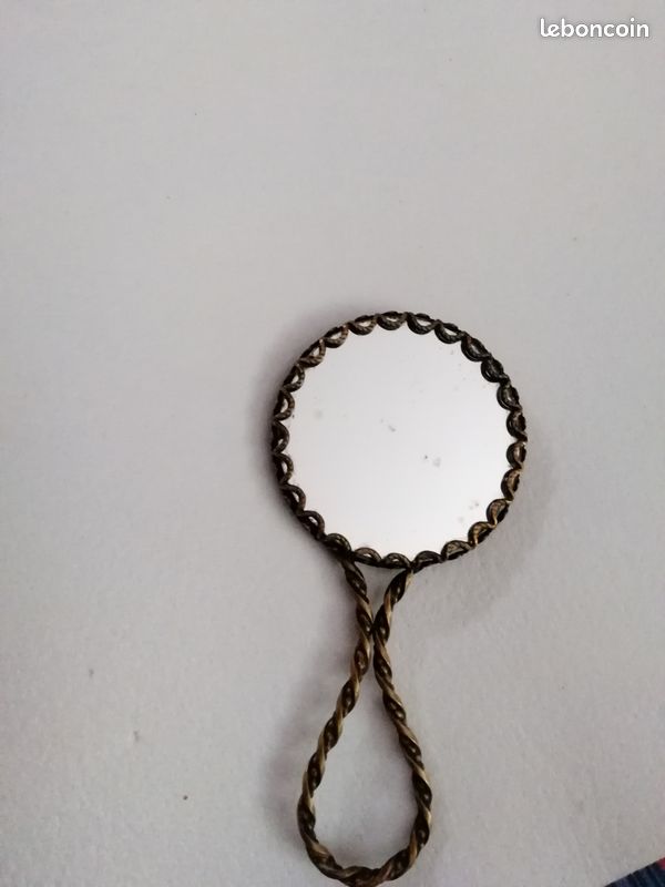 Petit Miroir De Sac à Main Vintage - Alliage Argenté - XXe Siècle - Occasion Très Bon état