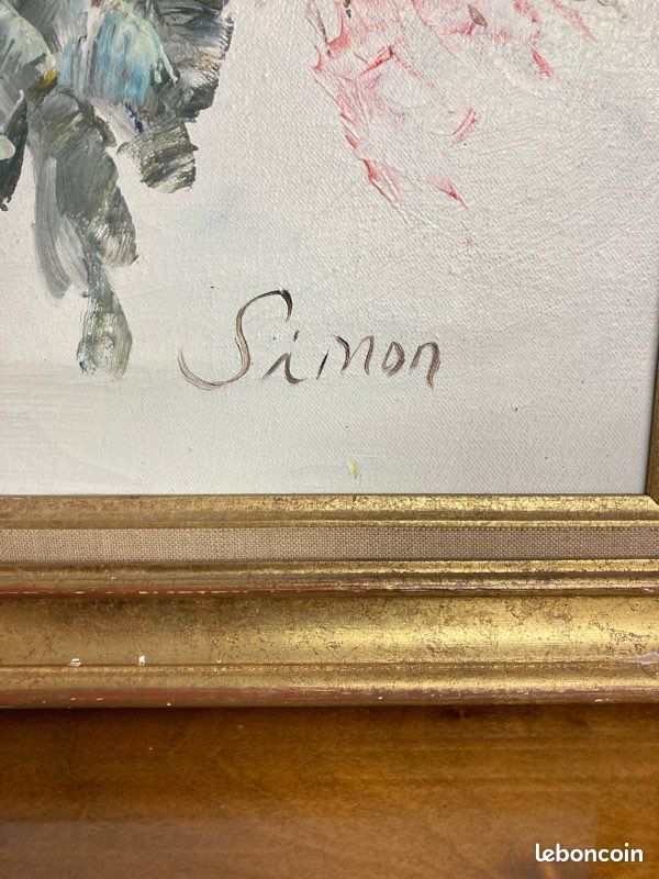 Petit Tableau Peinture à L'huile Sur Bois, 'La Leçon De Chant', Signé Simon, Bon état