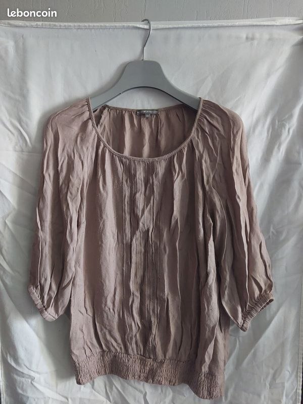 Blouse beige à manches 3/4 (image 1)