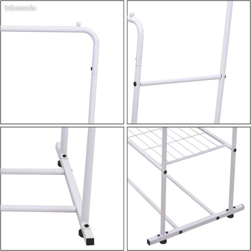 JURMERRY Portant Penderie à vêtements Cintre autoportant Double tringles Multifonction pour Chambre à Coucher (Blanc) (image 3)