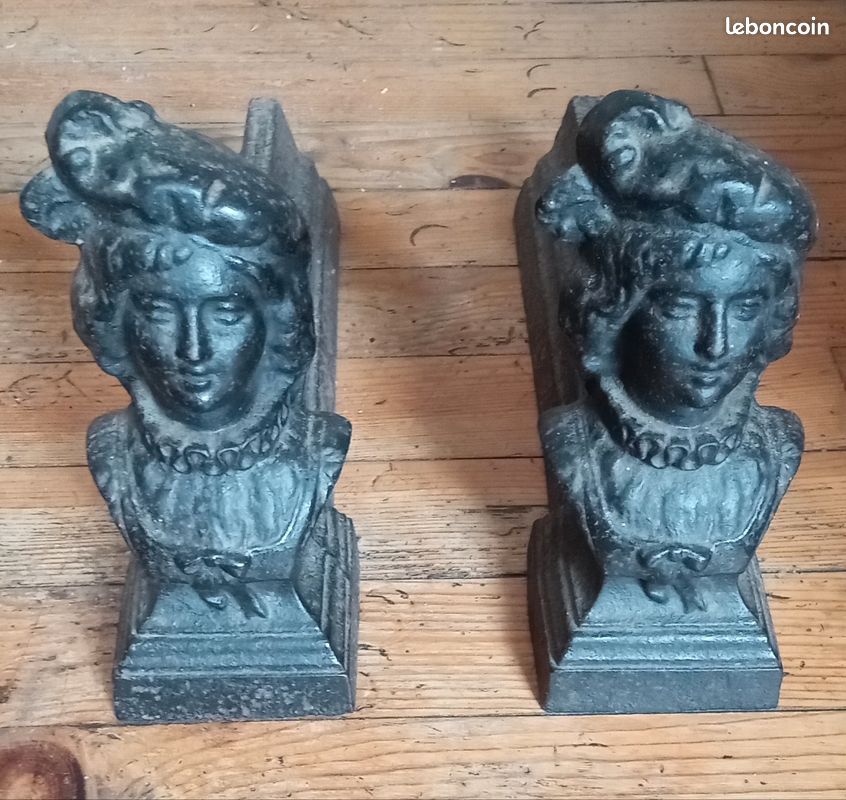 Paire De Chenets Anciens – Fer Forgé – Style Rustique – Déco Cheminée