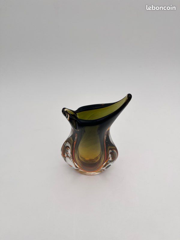 Vase Sommerso Flavio Poli Seguso Murano Verre Vert Ambre 1950 (image 5)