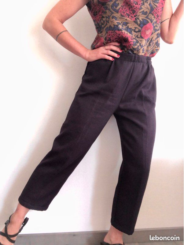 Pantalon vintage large taille haute couleur prune (image 6)