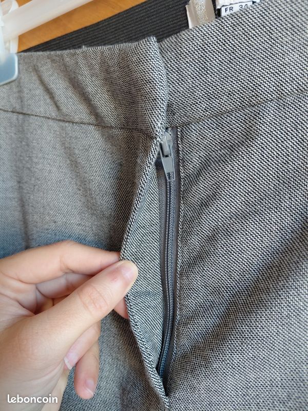 Pantalon Jennyfer Taille 34 Gris Chiné Tailleur Cigarette Slim Bandes Noires Habillé (image 5)