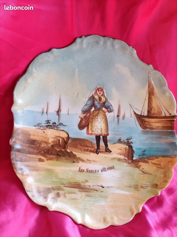Ancienne assiette PAYSAGE bordure dentelee est doree (image 3)