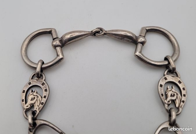 Bracelet Ancien En Argent 835e - Maillons En Forme De Fers à Cheval - Bijou Vintage Français