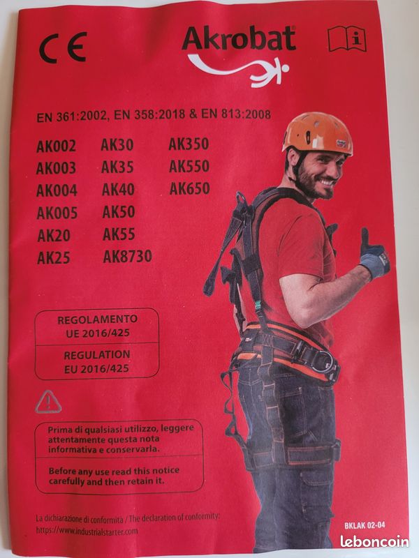 Kit harnais de sécurité Akrobat AK 002 NEUF (image 1)