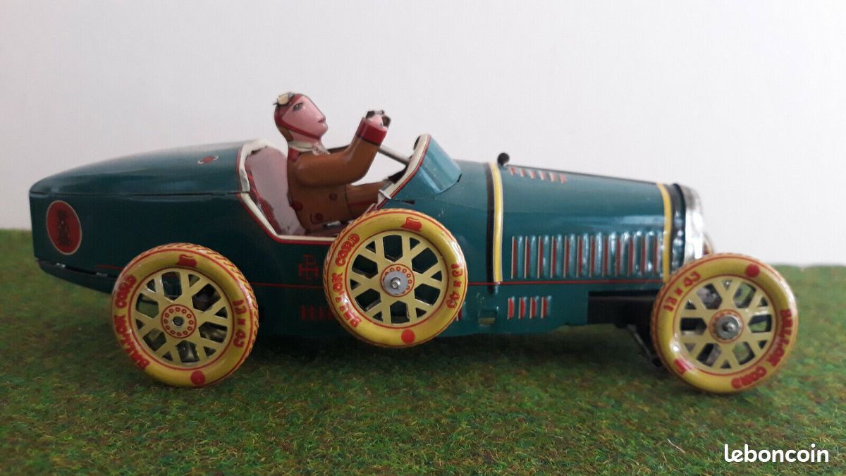 JOUET COLLECTION Voiture Miniature TOLE Lithographiee 1960s BUGATTI I-970 Ballon Cord K74 (image 2)