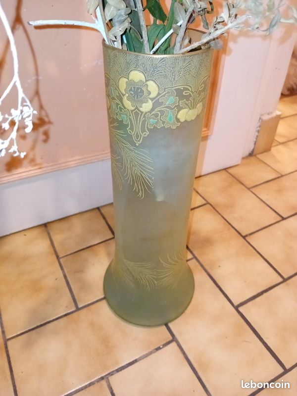 EXCEPTIONNEL : Grand Vase Rouleau Emaillé coquelicots 35 cm Art Nouveau (image 6)