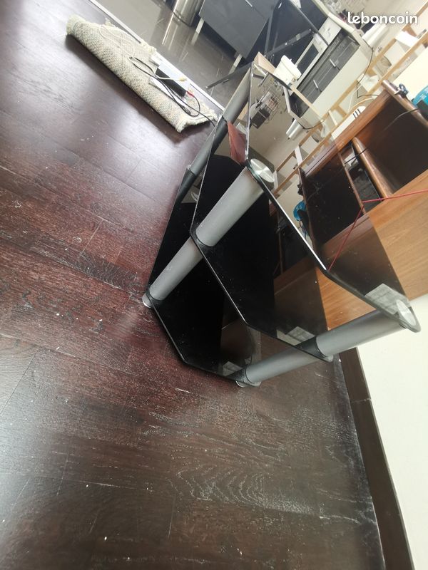 Meuble tv étagère en verre trempé noir (image 3)
