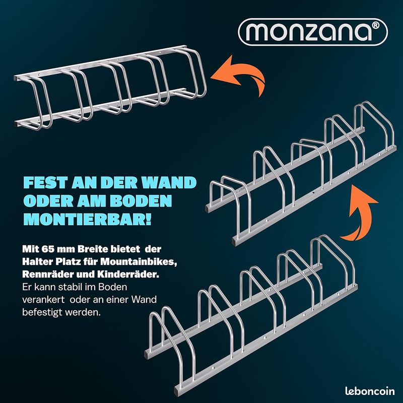 Monzana Râtelier 5 vélos métal support de rangement pneu 65 mm max range-vélos support rangement vélo VTT enfants BMX (image 4)