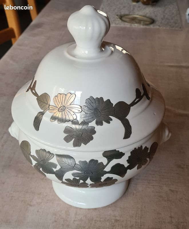 Soupière vintage céramique étain, article de bijouterie (image 1)