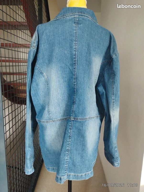 Veste en jean bleu délavé Nana Belle - Col tailleur et poches plaquées - XXL (image 6)
