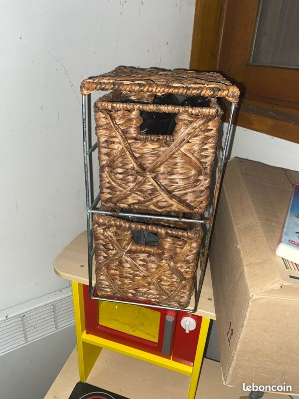 Commode meuble tour de rangement à tiroirs en osier rotin (image 1)