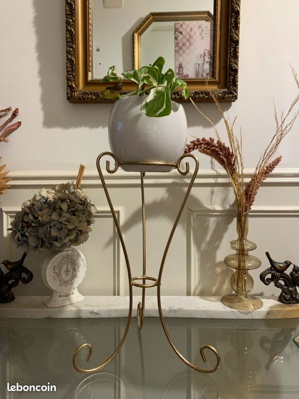 Vintage/ancien- support pot de fleurs 🌷 fer 😍 doré 🥰 art déco vintage fermette (image 1)