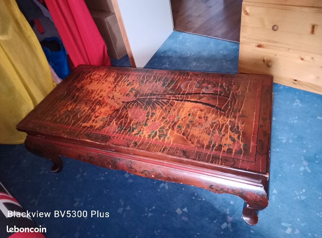 Table basse asiatique chinoise bois laqué rouge (image 2)