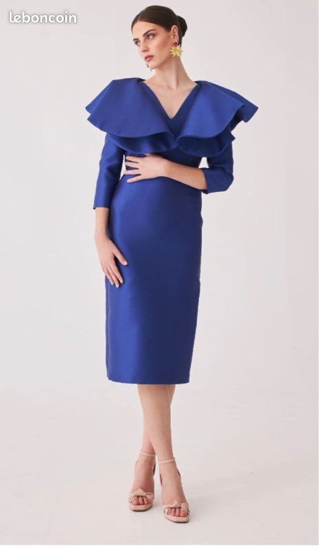 Robe cocktail bleue désigner espagnol Maria Baraza T38/40 neuve