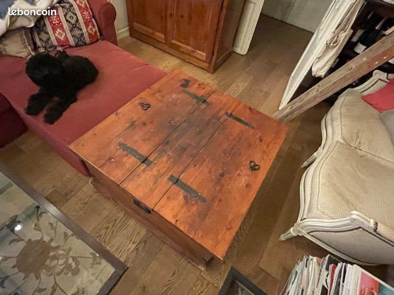 Coffre Table Basse Bois Massif Uncle Joe's - Vintage 80x55 Cm - NEUF
